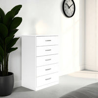 Eriss Tall Dresser Chest, 5 Drawers, White Wood, Silver Metal, 46 Inch -BM327947