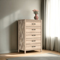 Bette Tall Dresser Chest, 5 Drawers, Light Oak Brown Finish, 60 Inch -BM327952