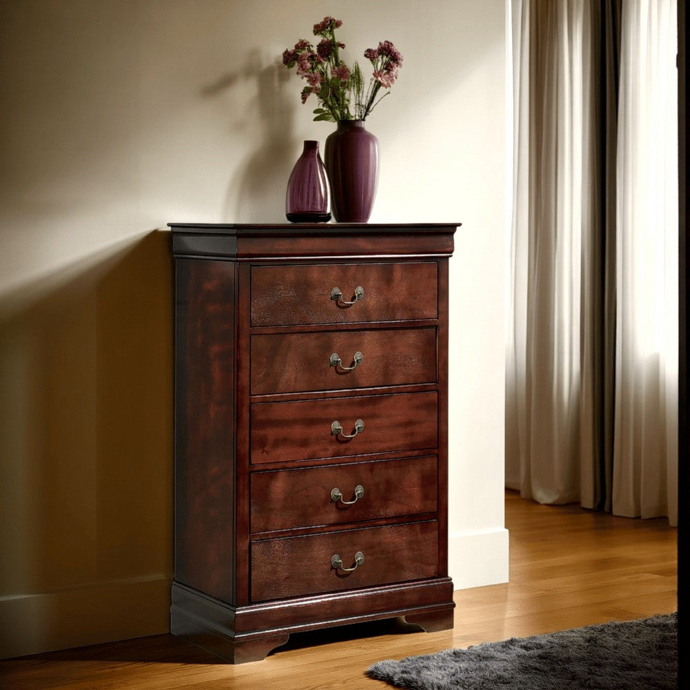 Deyr Tall Dresser Chest, 5 Drawer Bronze, Louis Philippe Molding Brown -BM327958