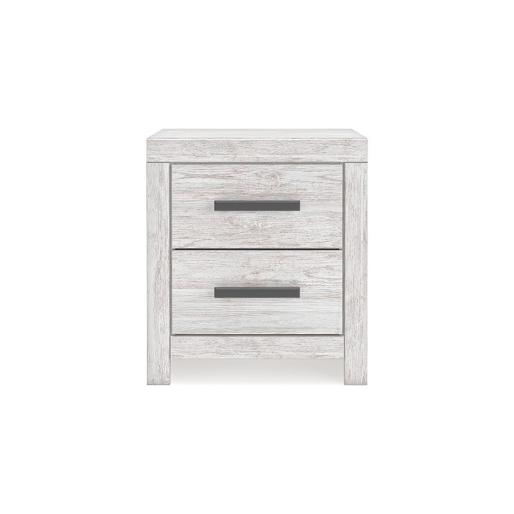 Cany Nightstand, 2 Drawers with Black Handles, Vintage Whitewash -BM327962