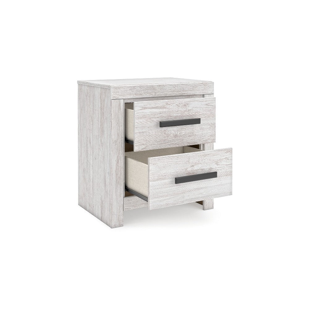 Cany Nightstand, 2 Drawers with Black Handles, Vintage Whitewash -BM327962