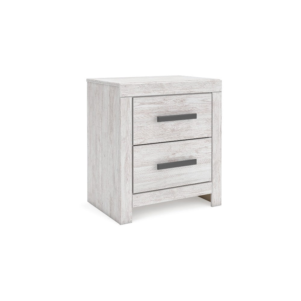 Cany Nightstand, 2 Drawers with Black Handles, Vintage Whitewash -BM327962
