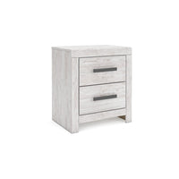 Cany Nightstand, 2 Drawers with Black Handles, Vintage Whitewash -BM327962