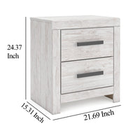 Cany Nightstand, 2 Drawers with Black Handles, Vintage Whitewash -BM327962