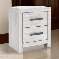 Cany Nightstand, 2 Drawers with Black Handles, Vintage Whitewash -BM327962