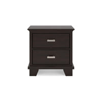 Teno Nightstand, 2 Drawers, Nickel Handles, Dark Brown Solid Hardwood -BM327965