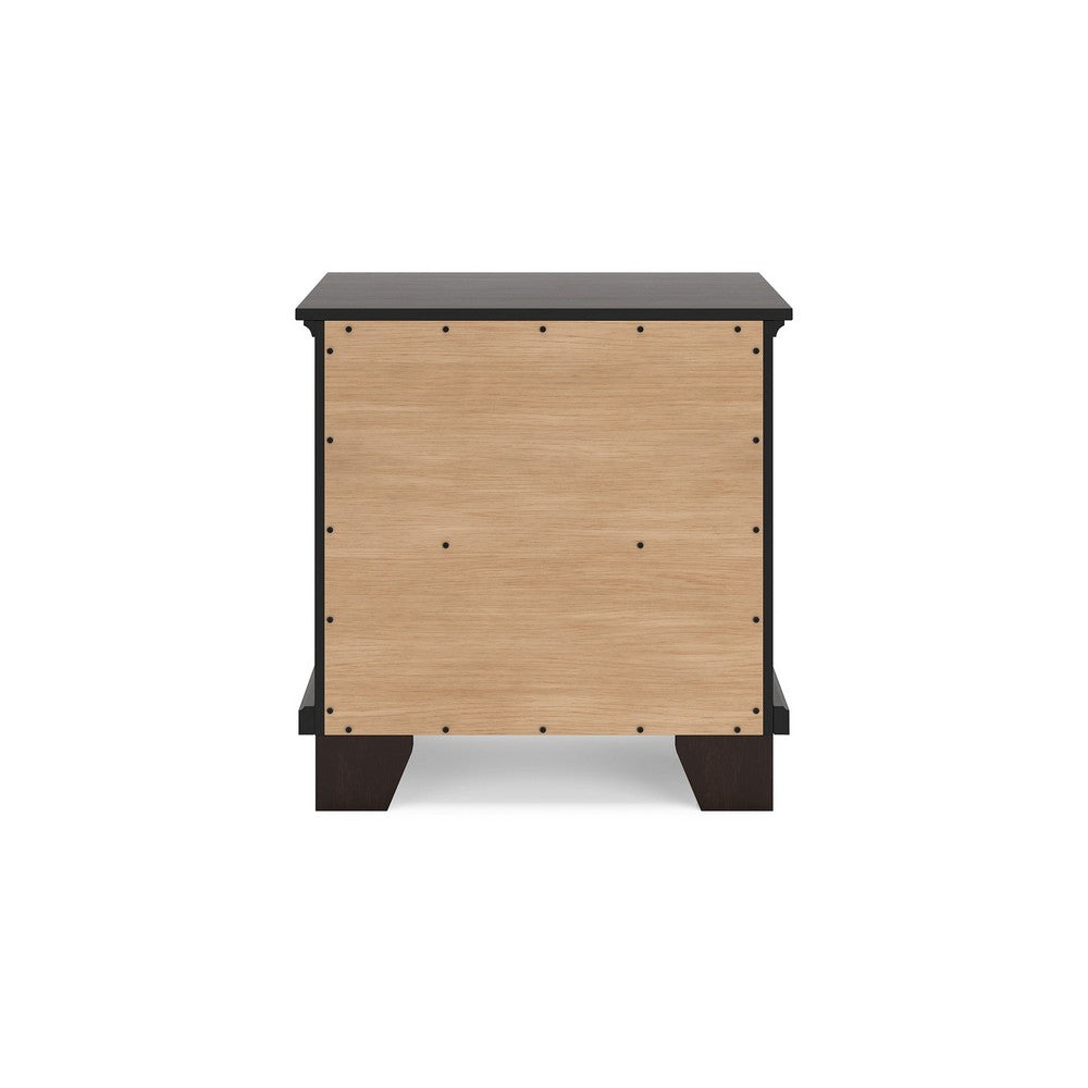 Teno Nightstand, 2 Drawers, Nickel Handles, Dark Brown Solid Hardwood -BM327965