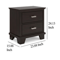 Teno Nightstand, 2 Drawers, Nickel Handles, Dark Brown Solid Hardwood -BM327965