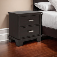 Teno Nightstand, 2 Drawers, Nickel Handles, Dark Brown Solid Hardwood -BM327965