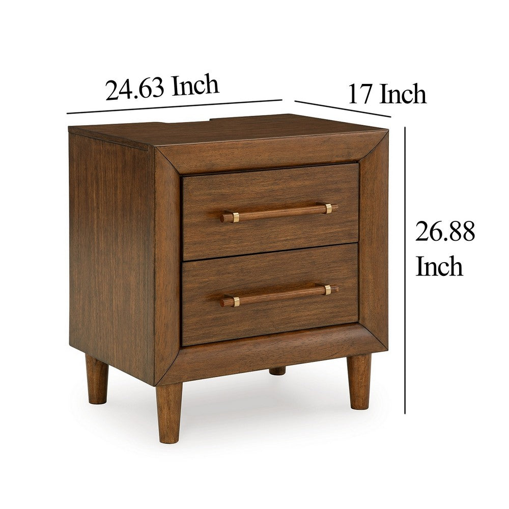 Jeyn Nightstand, 2 Drawers, Traditional Dark Brown Solid Hardwood -BM327968