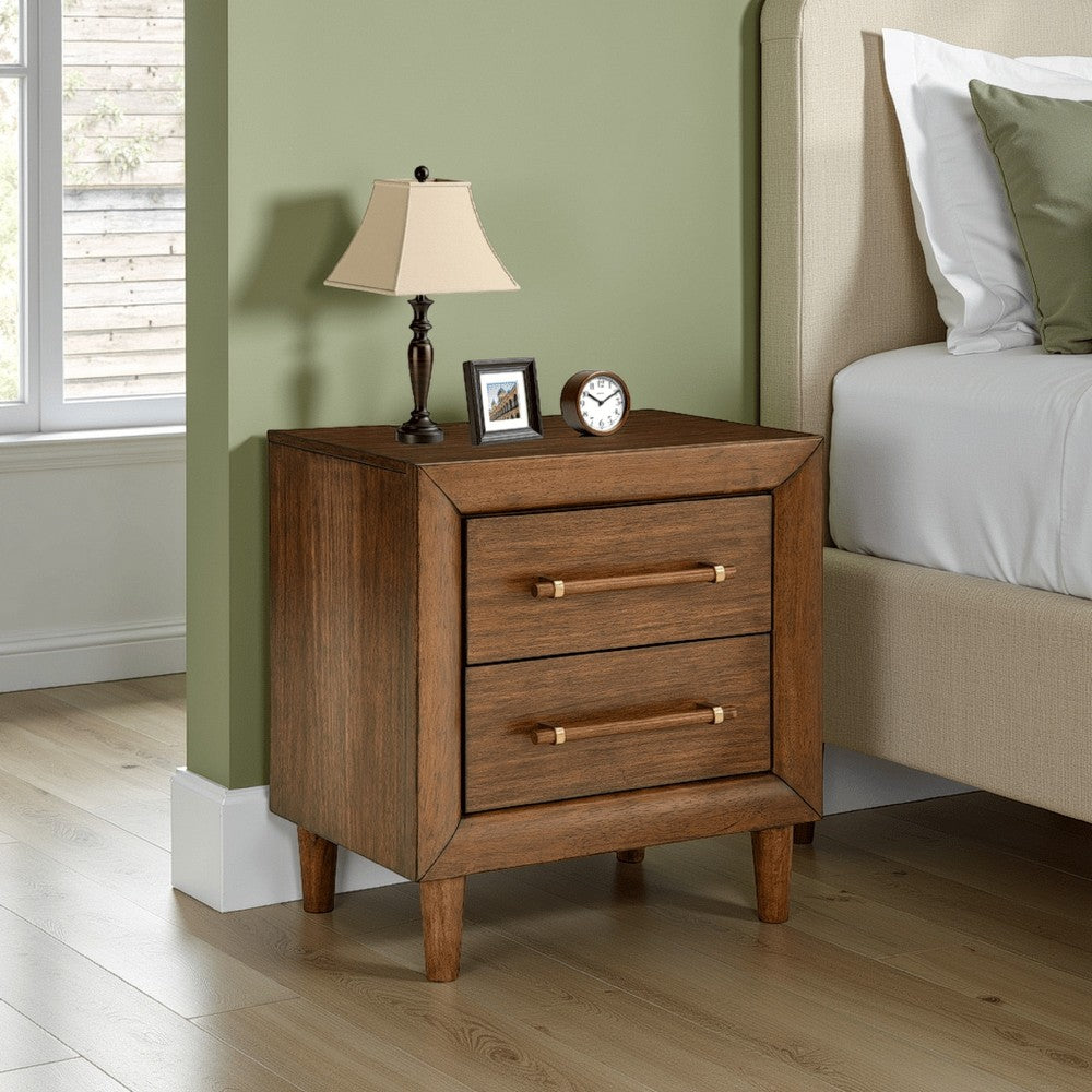 Jeyn Nightstand, 2 Drawers, Traditional Dark Brown Solid Hardwood -BM327968
