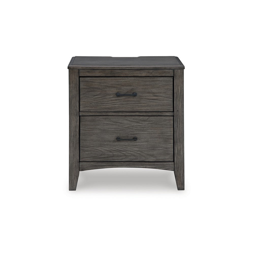 Illian Nightstand, 2 Drawers, Bar Handles, Gray Brown Solid Hardwood -BM327971