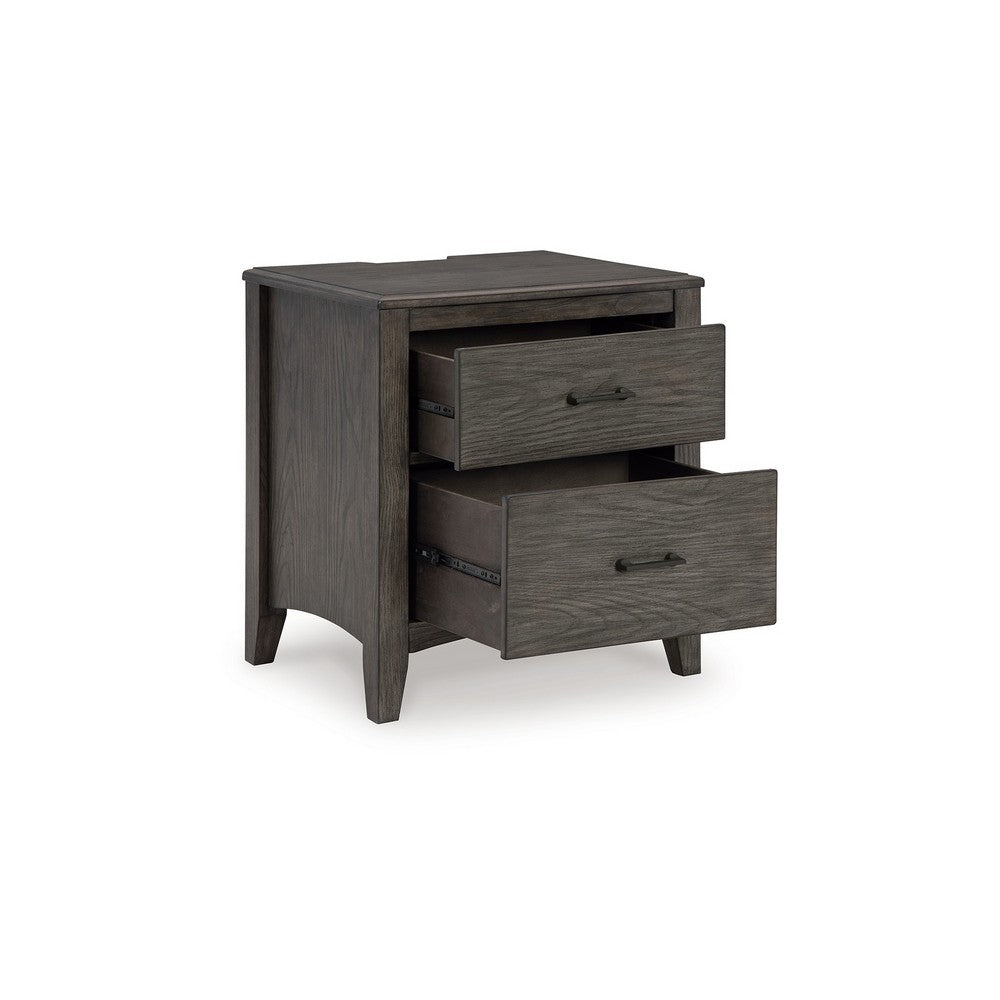 Illian Nightstand, 2 Drawers, Bar Handles, Gray Brown Solid Hardwood -BM327971