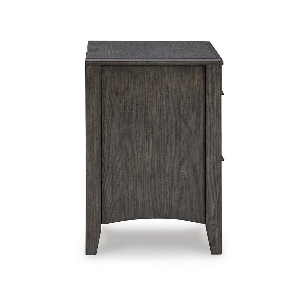 Illian Nightstand, 2 Drawers, Bar Handles, Gray Brown Solid Hardwood -BM327971