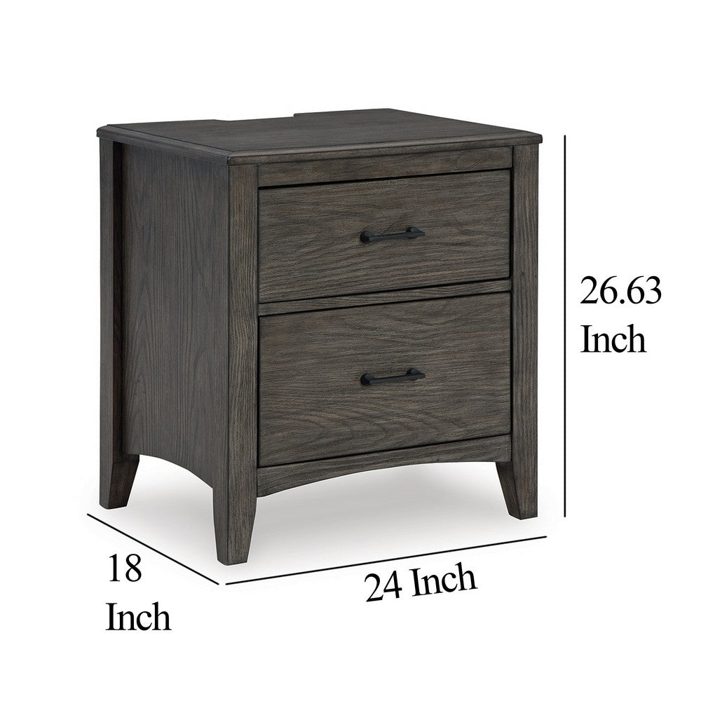 Illian Nightstand, 2 Drawers, Bar Handles, Gray Brown Solid Hardwood -BM327971