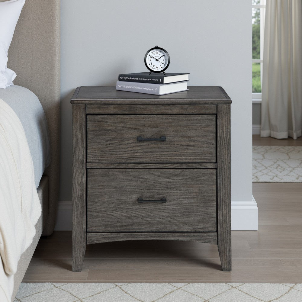 Illian Nightstand, 2 Drawers, Bar Handles, Gray Brown Solid Hardwood -BM327971