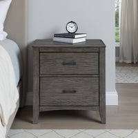 Illian Nightstand, 2 Drawers, Bar Handles, Gray Brown Solid Hardwood -BM327971