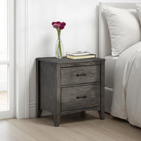 Illian Nightstand, 2 Drawers, Bar Handles, Gray Brown Solid Hardwood -BM327971