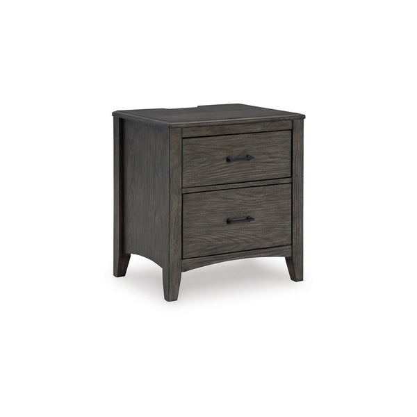 Illian Nightstand, 2 Drawers, Bar Handles, Gray Brown Solid Hardwood -BM327971
