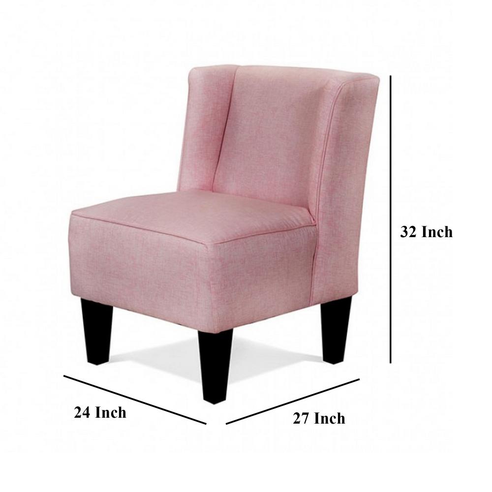 Carie Kids Chair with Wingback and Welt Trim, Solid Wood, Pink Fabric -BM328004