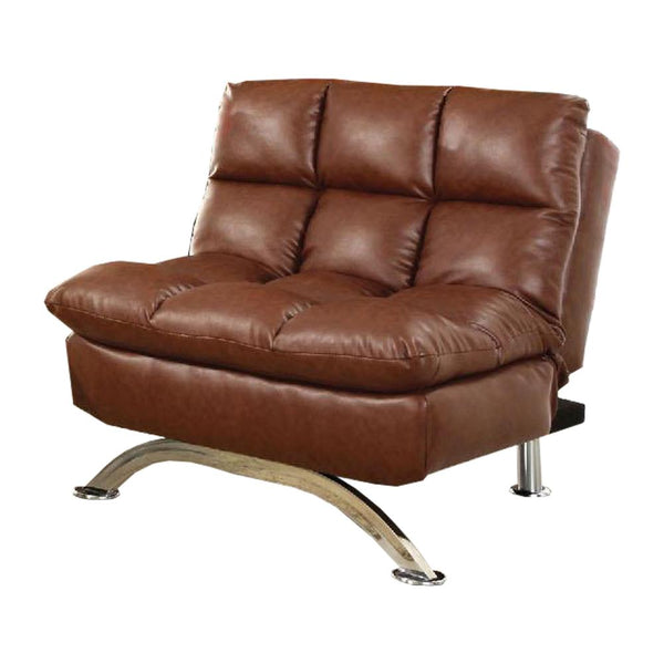 Karla Accent Chair Lounger, Chrome, Saddle Brown Tufted Faux Leather -BM328007