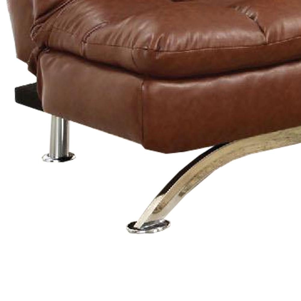 Karla Accent Chair Lounger, Chrome, Saddle Brown Tufted Faux Leather -BM328007