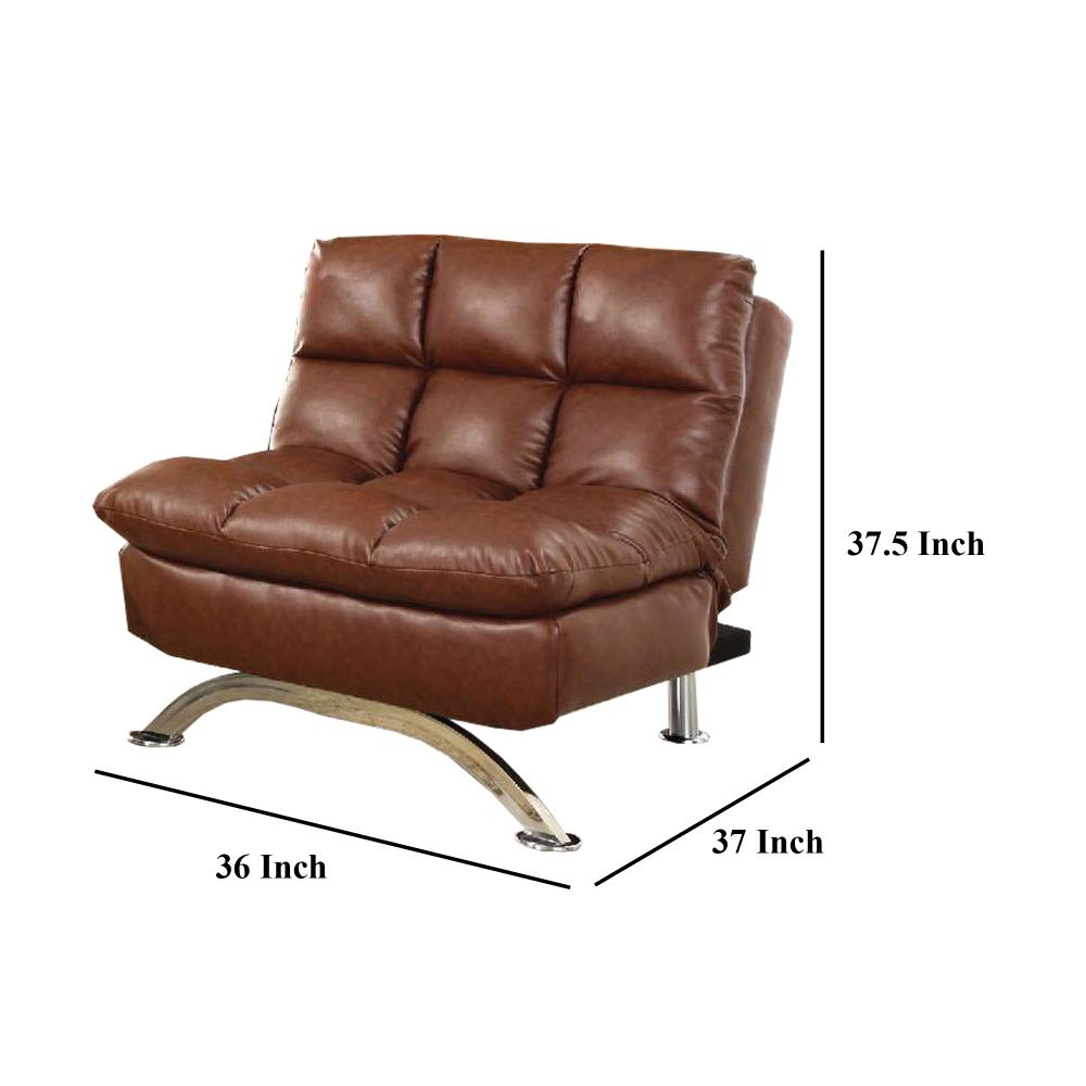 Karla Accent Chair Lounger, Chrome, Saddle Brown Tufted Faux Leather -BM328007