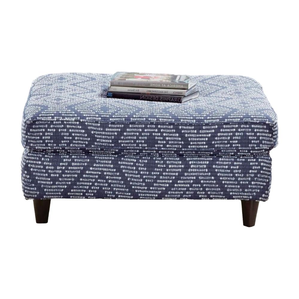 Wicky Ottoman, Classic Blue Patterned Fabric, Solid Wood, 37 Inch -BM328046