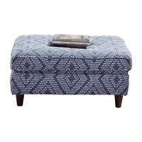 Wicky Ottoman, Classic Blue Patterned Fabric, Solid Wood, 37 Inch -BM328046