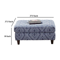Wicky Ottoman, Classic Blue Patterned Fabric, Solid Wood, 37 Inch -BM328046