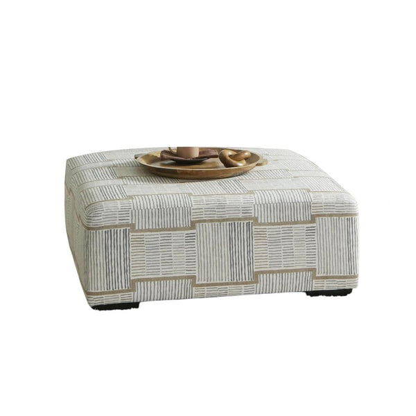 Rane Ottoman, Plush Beige Chenille, Elegant Lined Pattern, 41 Inch -BM328057
