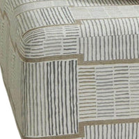 Rane Ottoman, Plush Beige Chenille, Elegant Lined Pattern, 41 Inch -BM328057