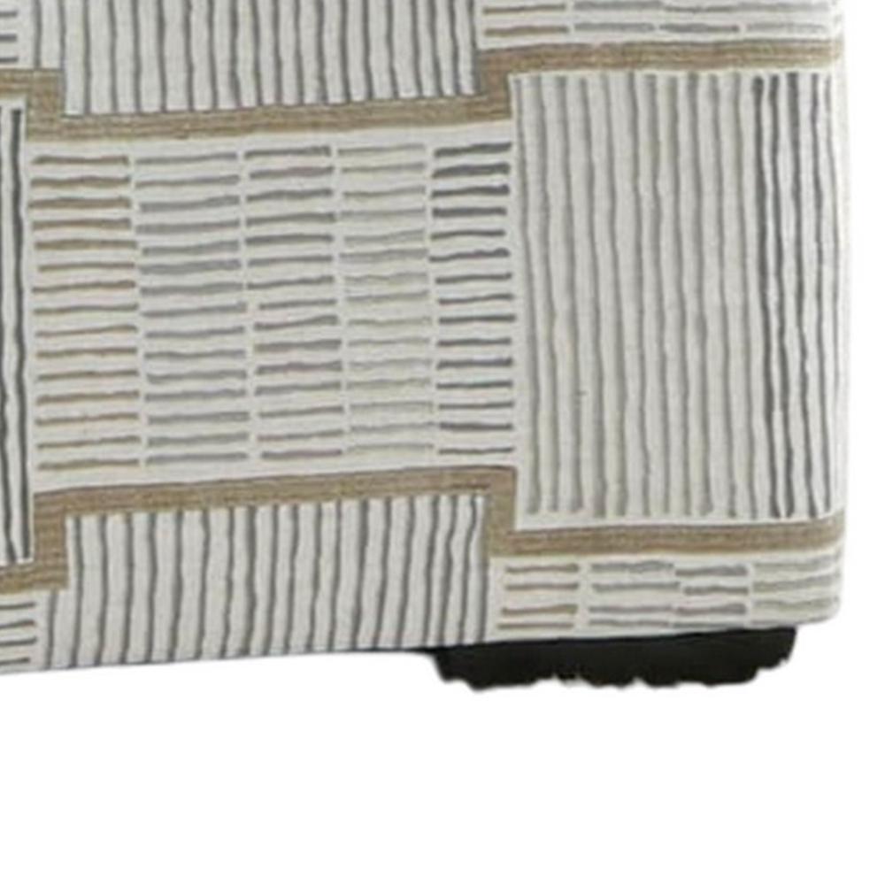 Rane Ottoman, Plush Beige Chenille, Elegant Lined Pattern, 41 Inch -BM328057