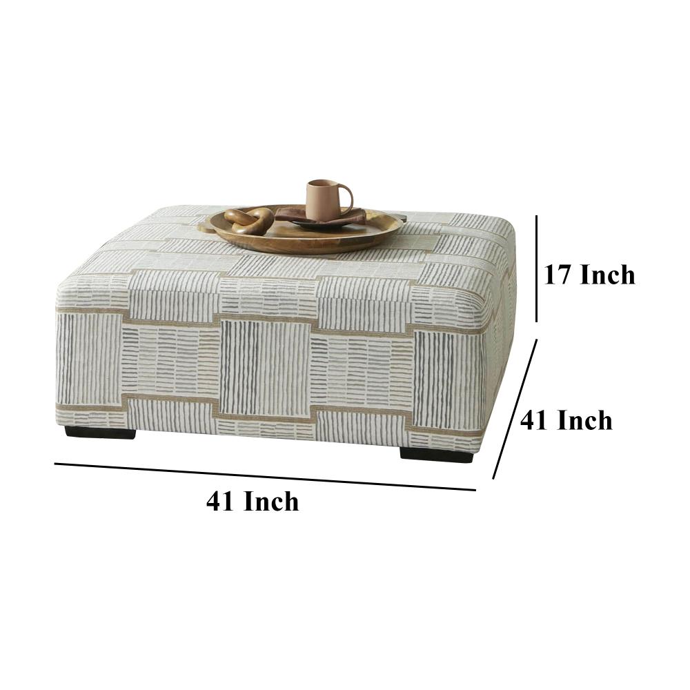 Rane Ottoman, Plush Beige Chenille, Elegant Lined Pattern, 41 Inch -BM328057
