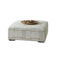 Rane Ottoman, Plush Beige Chenille, Elegant Lined Pattern, 41 Inch