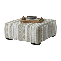 Phan Ottoman, Plush Ivory Chenille, Elegant Lined Pattern, 41 Inch -BM328060