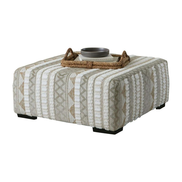 Phan Ottoman, Plush Ivory Chenille, Elegant Lined Pattern, 41 Inch -BM328060