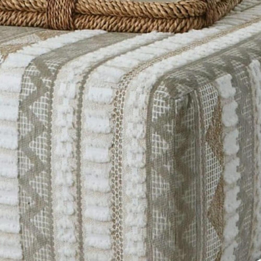 Phan Ottoman, Plush Ivory Chenille, Elegant Lined Pattern, 41 Inch -BM328060
