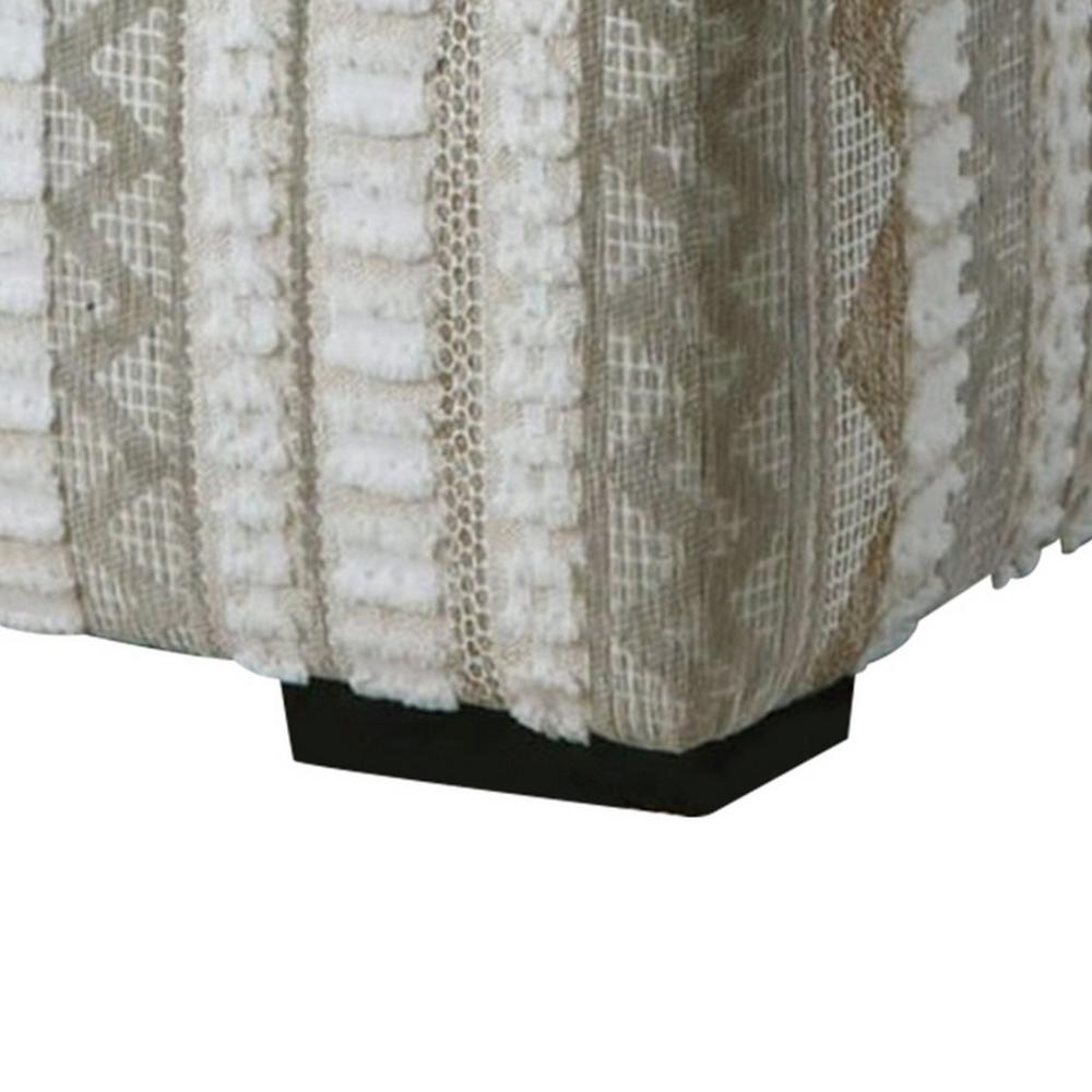Phan Ottoman, Plush Ivory Chenille, Elegant Lined Pattern, 41 Inch -BM328060