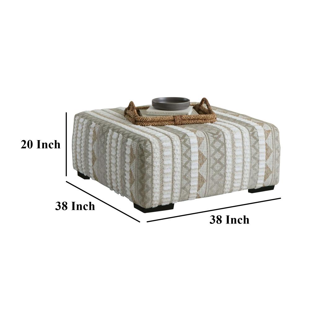 Phan Ottoman, Plush Ivory Chenille, Elegant Lined Pattern, 41 Inch -BM328060
