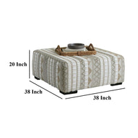 Phan Ottoman, Plush Ivory Chenille, Elegant Lined Pattern, 41 Inch -BM328060