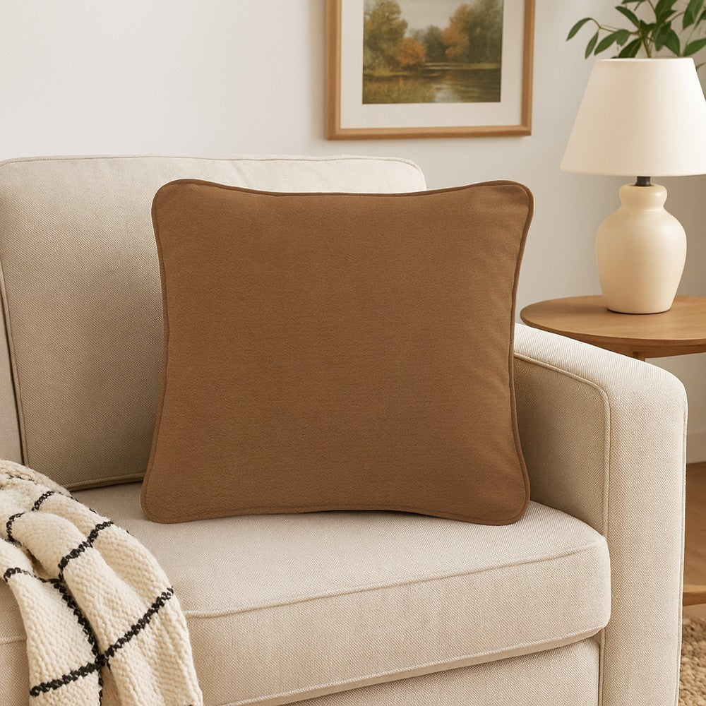 Wali Square Accent Throw Pillow, 20 Inch, Feather Fill Brown Polyester -BM328066