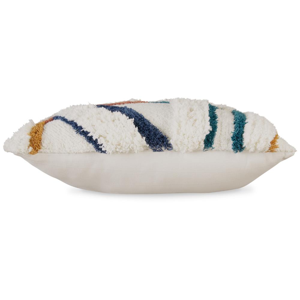 Square Accent Throw Pillow, 20 Inch, Handwoven Abstract Design, White -BM328068