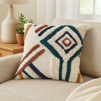 Square Accent Throw Pillow, 20 Inch, Handwoven Abstract Design, White -BM328068