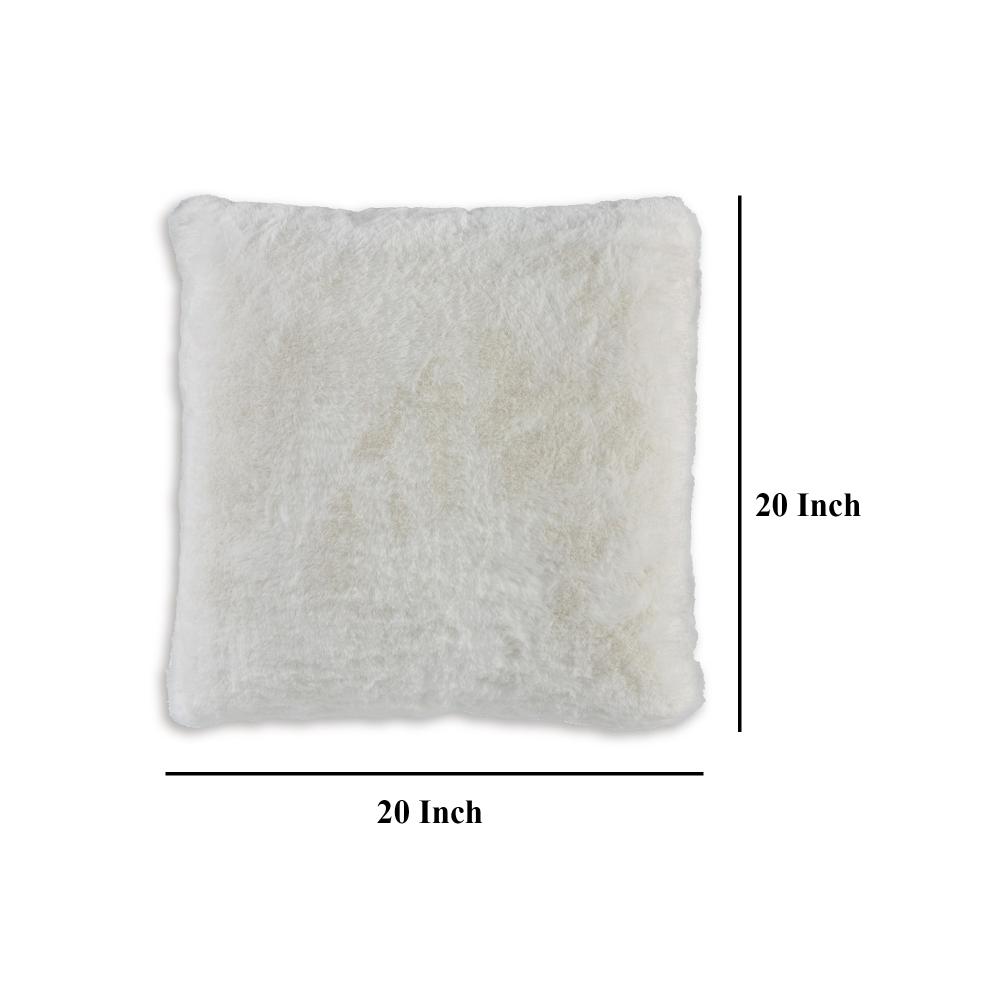 Dift Square Accent Throw Pillow, 20 Inch, White Faux Rabbit Fur Face -BM328070
