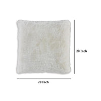 Dift Square Accent Throw Pillow, 20 Inch, White Faux Rabbit Fur Face -BM328070