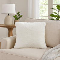 Dift Square Accent Throw Pillow, 20 Inch, White Faux Rabbit Fur Face -BM328070