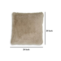 Dift Square Accent Throw Pillow, 20 Inch, Taupe Beige Faux Rabbit Fur -BM328071