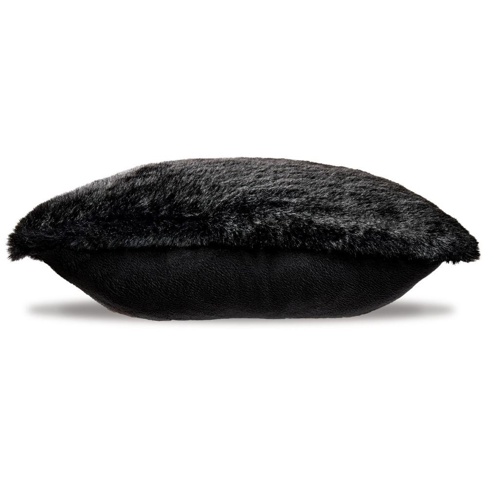 Dift Square Accent Throw Pillow, 20 Inch, Black Faux Rabbit Fur Face -BM328072