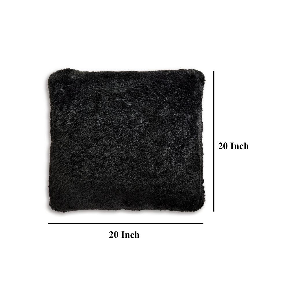 Dift Square Accent Throw Pillow, 20 Inch, Black Faux Rabbit Fur Face -BM328072